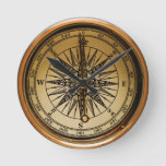Old Compass Round Clock at Zazzle