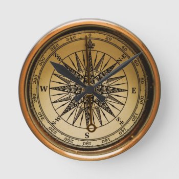 Old Compass Round Clock by elmasca25 at Zazzle