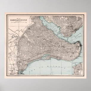Old Constantinople Map (1893) Vintage Istanbul Poster