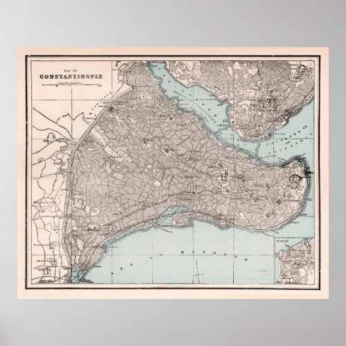 Old Constantinople Map 1893 Vintage Istanbul  Poster