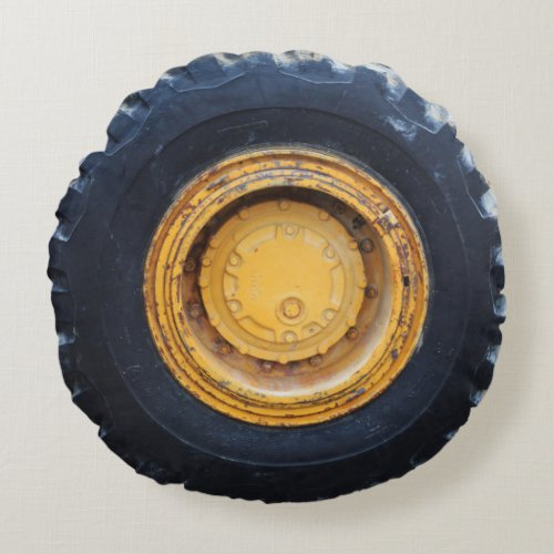 Old Construction Tractor Tire Round Pillow