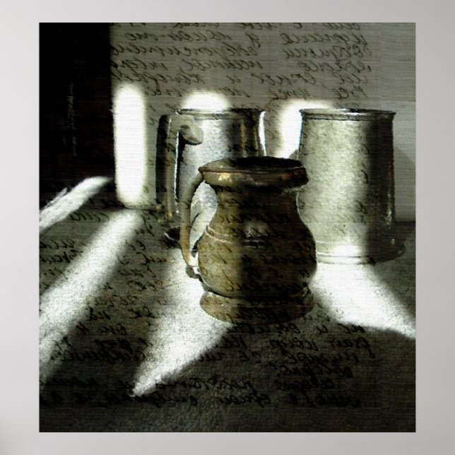 Old Copper and Pewter Mugs Poster (Front)