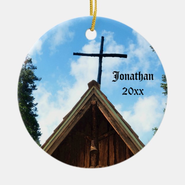Old Country Church Personalized Christmas Tree Ceramic Ornament (Front)