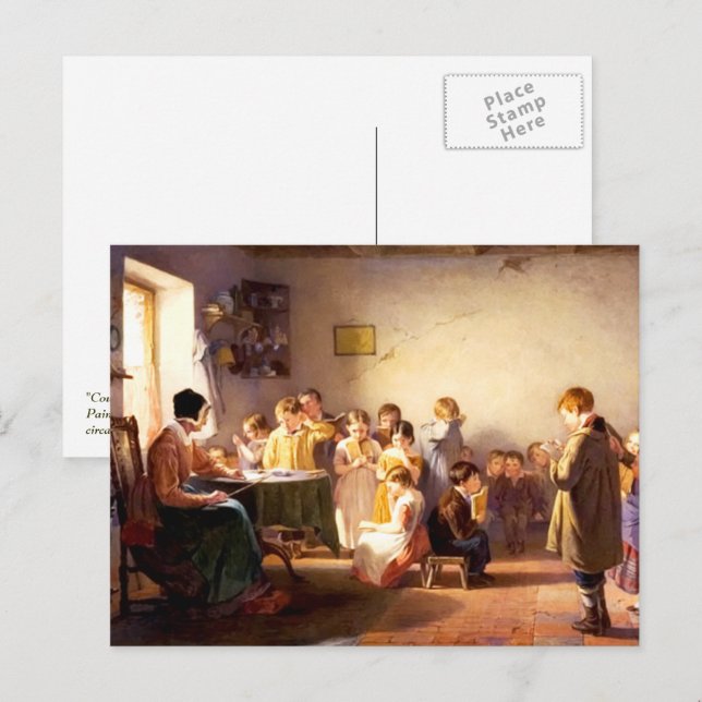 Old Country School Painting Fine Art  Postcard (Front/Back)
