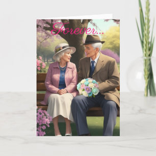 Old Couple in Park Anniversary Card