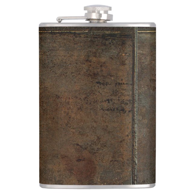 Old Cow Hide Look In Brown Hip Flask (Front)