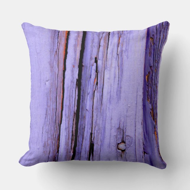 Old cracked purple paint on wood throw pillow (Front)