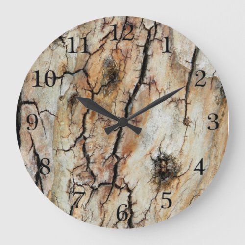 Old cracked wood natural tree bark picture large clock