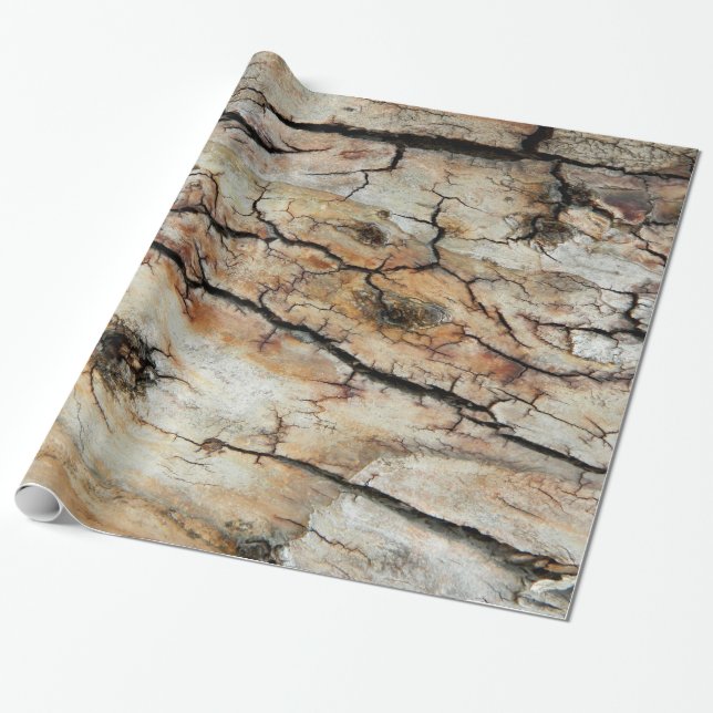 Old cracked wood natural tree bark picture wrapping paper (Unrolled)