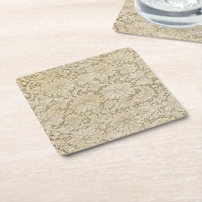 Old Crochet Lace Floral Pattern + your ideas Square Paper Coaster (Angled)