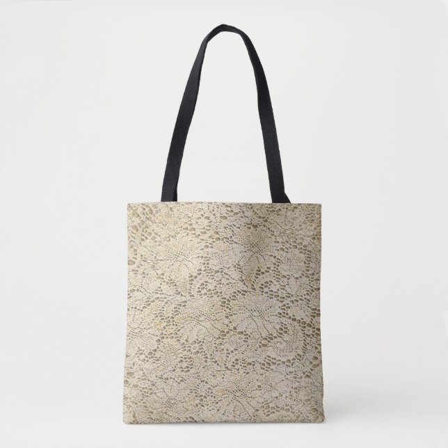 Old Crochet Lace Floral Pattern + your ideas Tote Bag (Front)