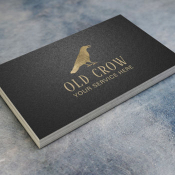 Old Crow Gold Bird Logo Elegant Black Leather Business Card by cardfactory at Zazzle