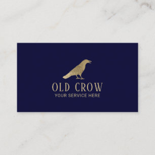 Old Crow Gold Bird Logo Elegant Navy Blue Business Card