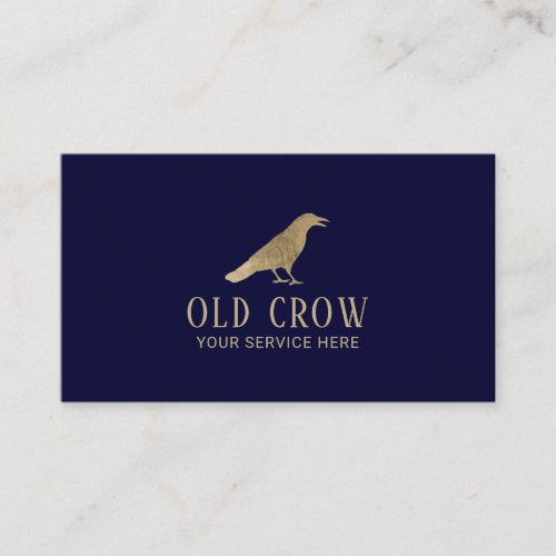 Old Crow Gold Bird Logo Elegant Navy Blue Business Card