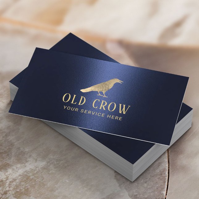 Old Crow Gold Bird Logo Modern Navy Blue Business Card (Creator Uploaded)