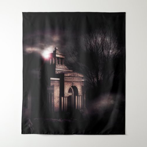 Old crypt in the dark forest tapestry