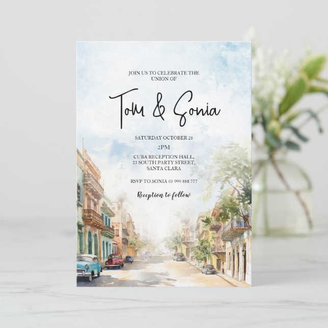 Old Cuba Havana Destination Wedding Invitation (Standing Front)