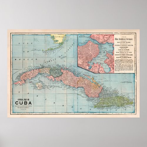 Old Cuba Map 1899 Vintage Cuban Isle Atlas Poster