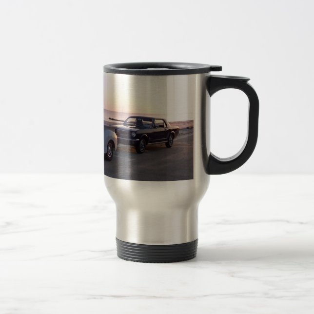 Old Custom Truck and '66 Mustang on Biloxi Beach Travel Mug (Right)