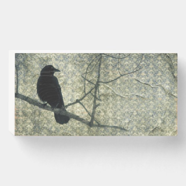 Old Damask Crow Art Wooden Box Sign (Front Horizontal)