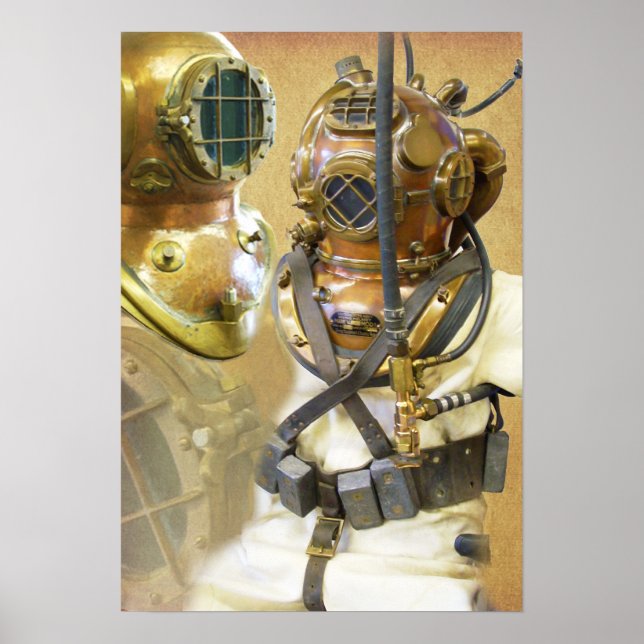 Old deep sea diving suit and helmet poster (Front)