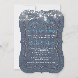 Old Denim Blue String Lights I DO BBQ Invitation