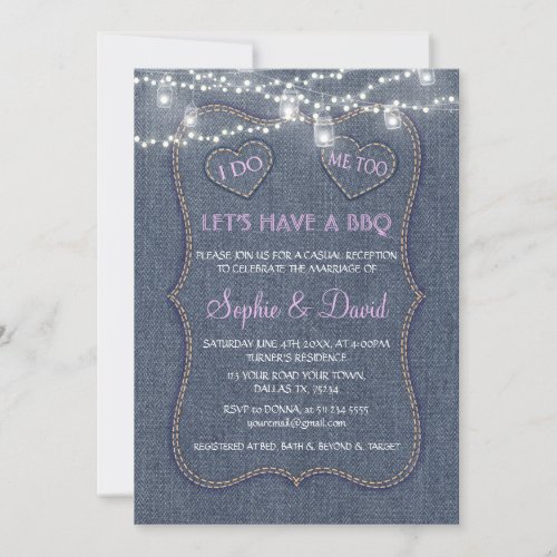 Old Denim Blue String Lights Western I DO BBQ Invitation