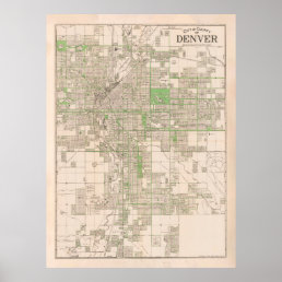 Old Denver CO Map (1908) Vintage Colorado  Poster
