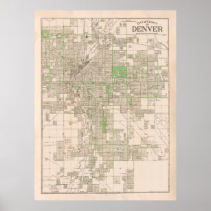 Old Denver CO Map (1908) Vintage Colorado  Poster