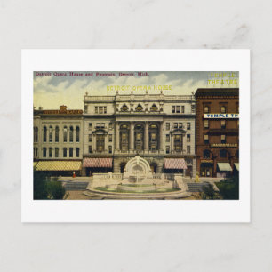 Old Detroit Opera House and Fountain, Detroit, MI Postcard