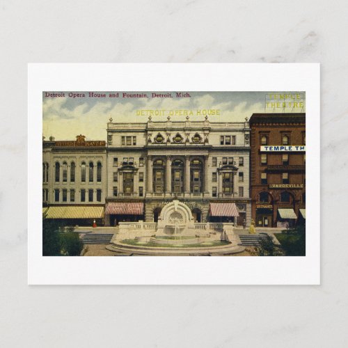 Old Detroit Opera House and Fountain Detroit MI Postcard