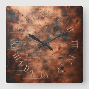 old dirty copper square wall clock