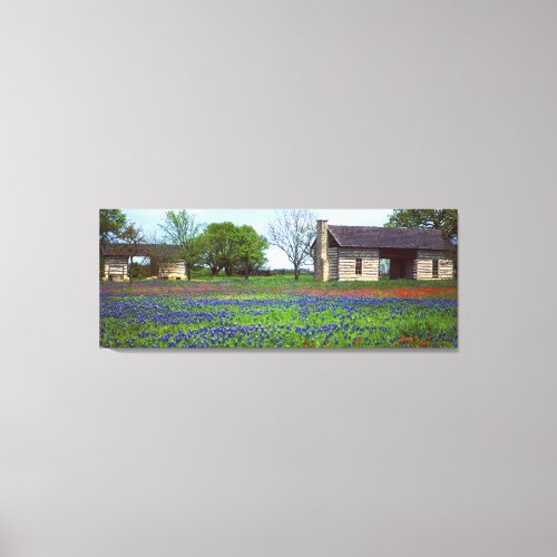 Old Dog Run Cabin in Field of Wildflowers Canvas Print