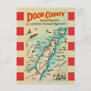 Old Door County Map Postcard