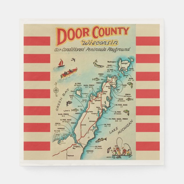 Old Door County Map Postcard Napkins (Front)