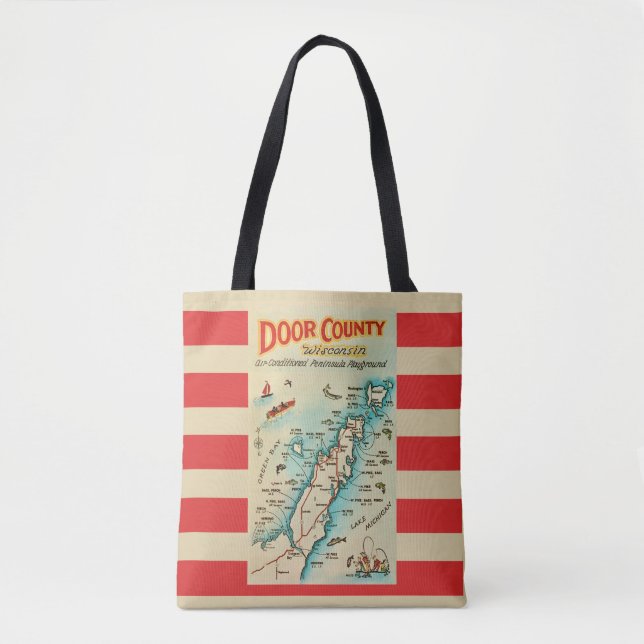 Old Door County Map Shoulder Tote Bag (Front)
