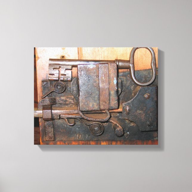 Old  Door Lock and Key  Wrapped Canvas Print (Front)