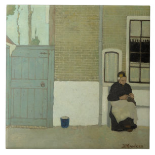 Old Dutch Woman in Front of her House (Jan Mankes) Ceramic Tile