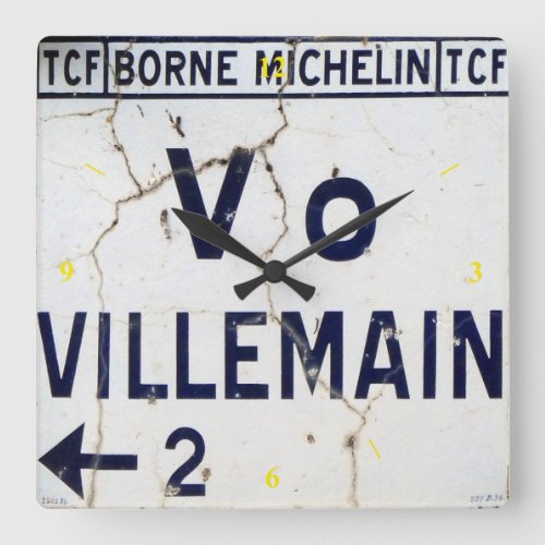 Old Enamel French Road Sign Square Wall Clock