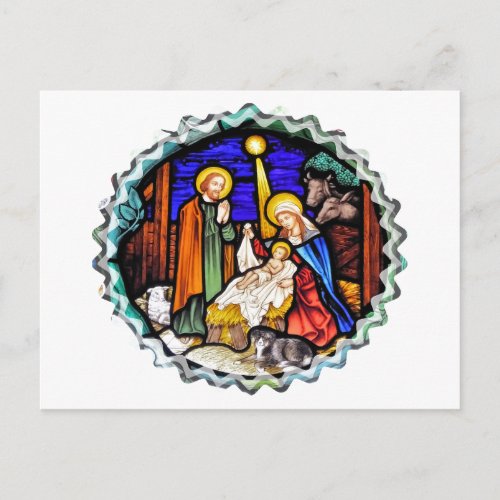 OLD ENGLAND NATIVITY WINDOW POSTCARD