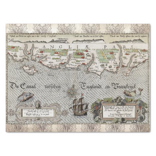 OLD ENGLISH ANTIQUE MAP OF SOUTHERN BRITAIN TISSUE PAPER