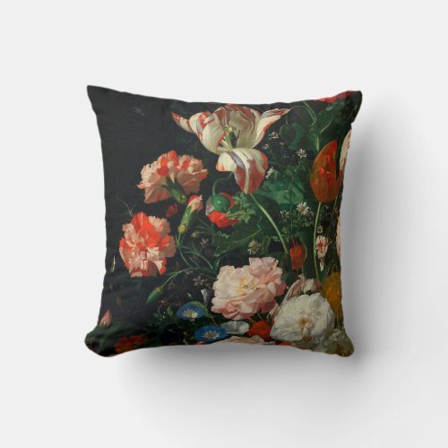 Old english art Ruysch flower painting  Throw Pillow