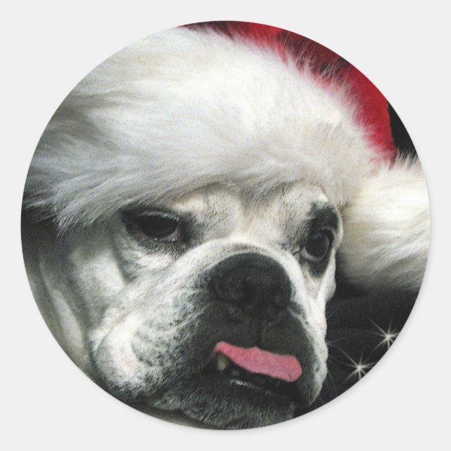 Old English Bulldog Christmas Classic Round Sticker (Front)