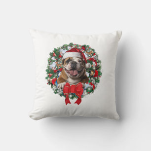 Old English Bulldog Christmas Wreath Decoration Xm Throw Pillow