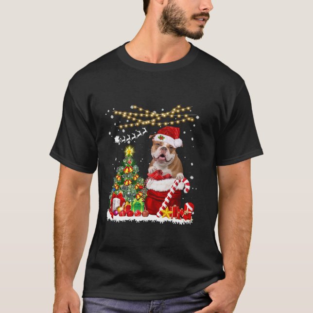 Old English Bulldog Dog Christmas Tree Lights Dog  T-Shirt (Front)