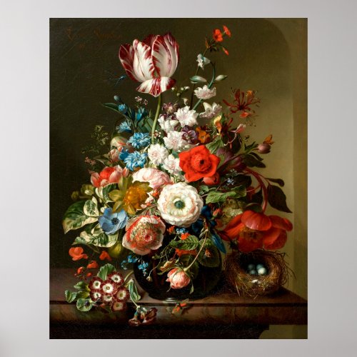Old english flower art Ruysch painting on  Poster