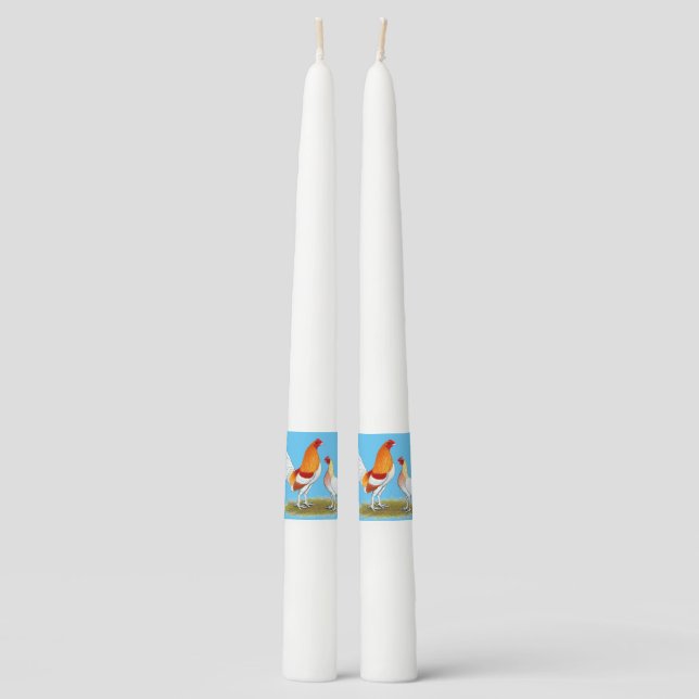 Old English Game Bantam:  Red Pyle Taper Candle (Front)