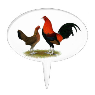 Old English Game Bantams:  BB Red Pair Cake Topper