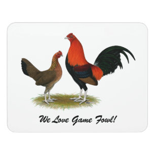 Old English Game Bantams:  BB Red Pair Door Sign