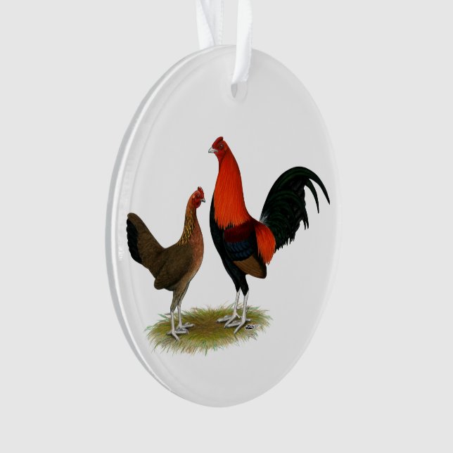 Old English Game Bantams:  BB Red Pair Ornament (Front)